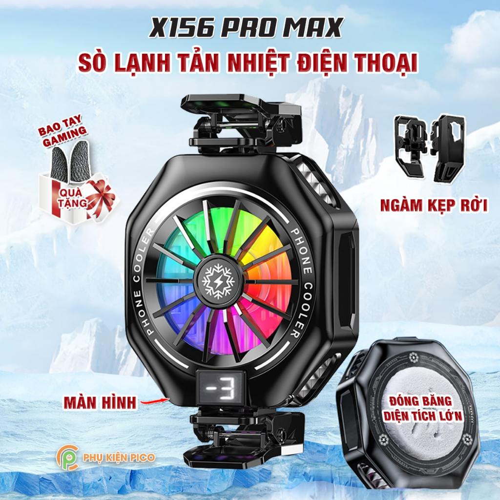 Quạt tản nhiệt điện thoại sò lạnh từ tính có ngàm kẹp rời X156 Pro Max 24W Led RGB Gaming hỗ trợ tăn