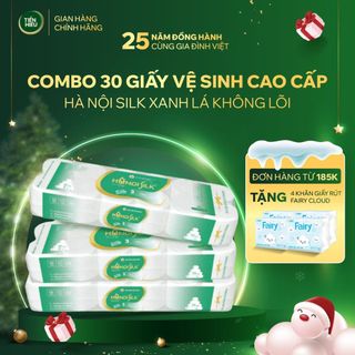  COMBO Giấy Vệ Sinh Hanoi Silk Xanh Lá 3 Lớp Không Lõi 10 Cuộn Bịch - Tặng Giấy Ăn Rút Fairy Đào 450 Tờ 
