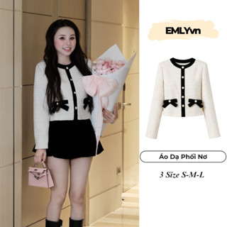  EMLYvn - Áo Dạ Nữ Phối Nơ Cao Cấp 3 Lớp Áo Khoác Dạ Nữ Tiểu Thư Dáng Ngắn Phong Cách Hàn Quốc 