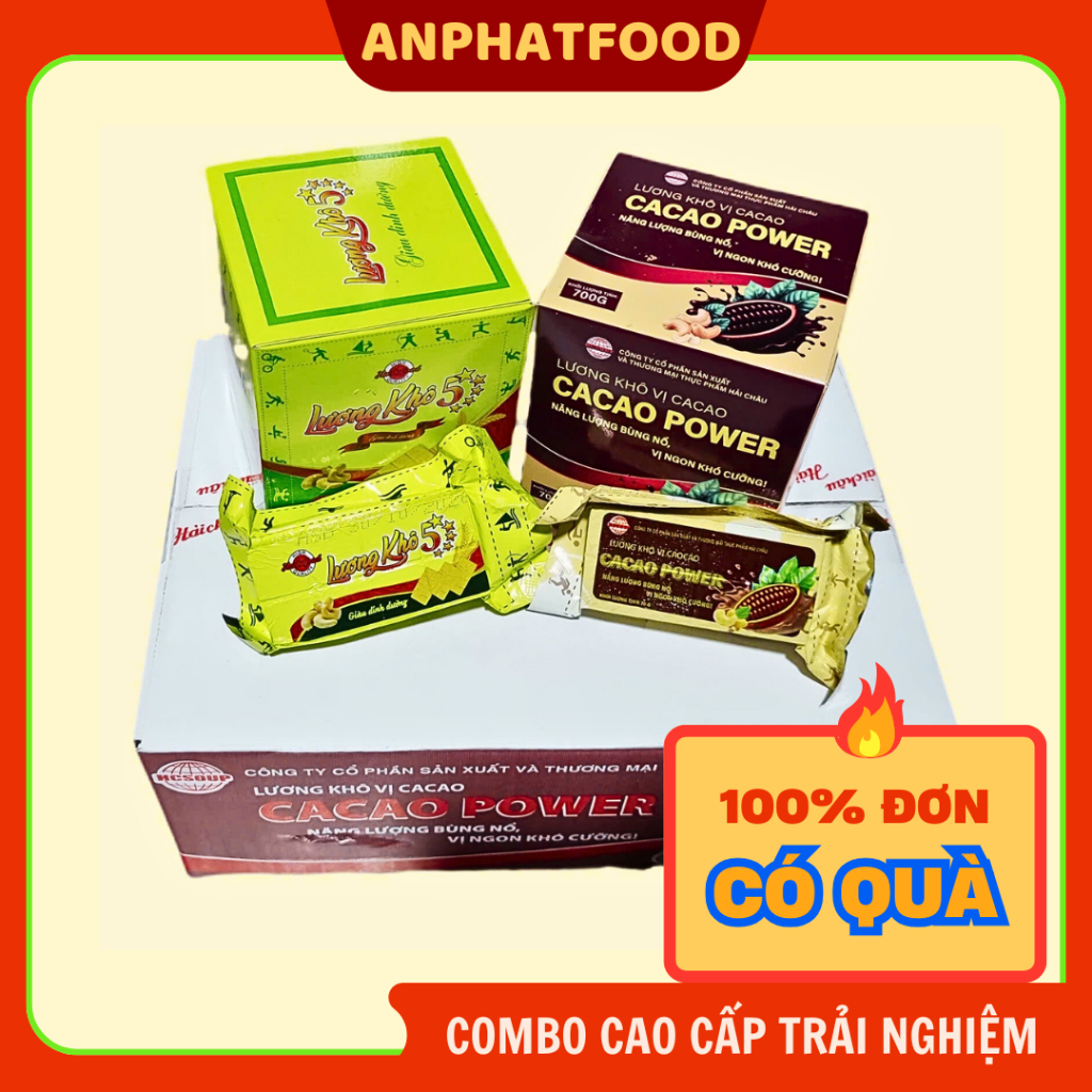 Combo 2 Hộp x 20 gói Lương Khô Cao Cấp – Lương Khô 5 Sao & Lương Khô Cacao – Chính hãng Hải Châu