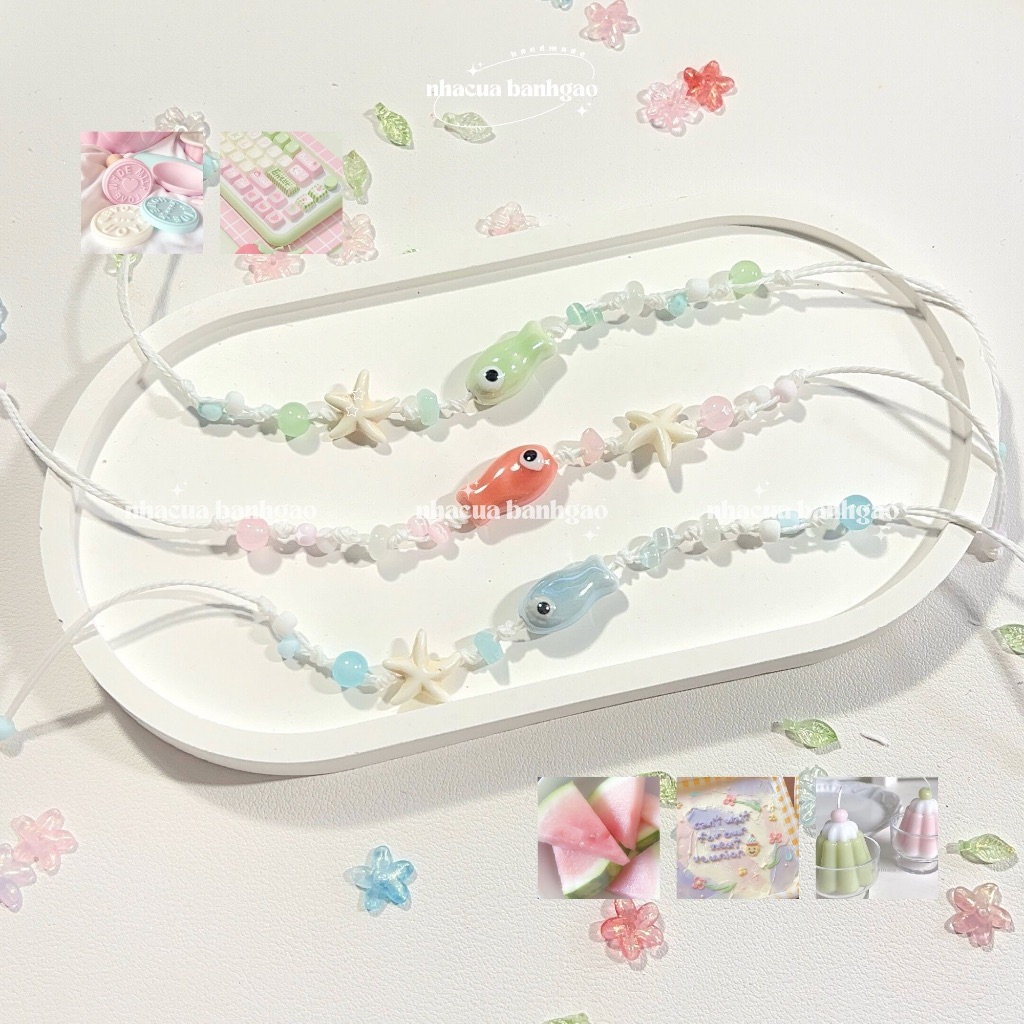 vòng tay dây rút handmade charm cá gốm “darling” - handmade by Gạo
