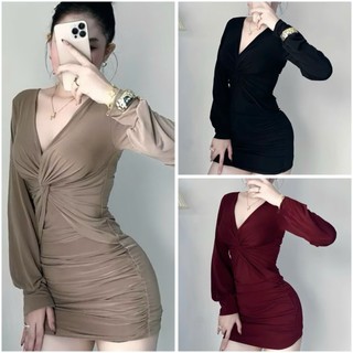 Đầm Body Nữ Xoắn Ngực Phong Cách LUMICA D240, Váy Nữ Thời Trang Dáng Ngắn Nhún Eo Đi Chơi Dự Tiệc