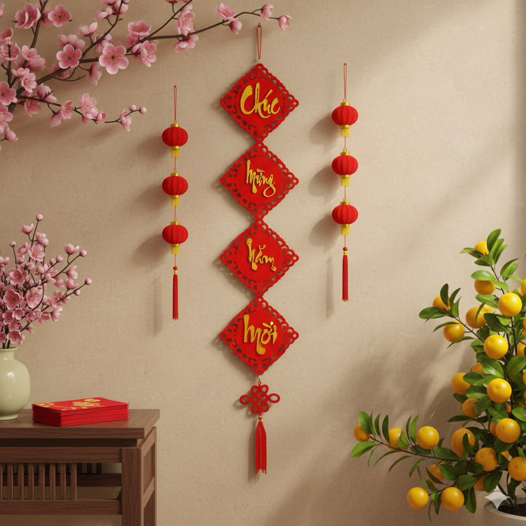 Dây treo nhung đỏ TL10 trang trí tết mừng năm mới trang trí tết