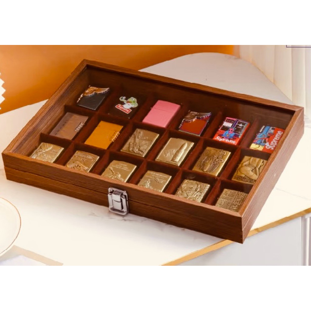 Hộp Gỗ Trưng Bày Zippo Gỗ Walnut Cao Cấp Sang Trọng Size 18 Cái