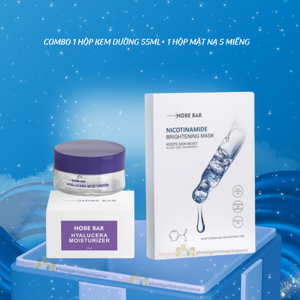 Combo kem hobebar dưỡng ẩm 55ml & hộp mặt nạ 5 miếng dưỡng sáng da