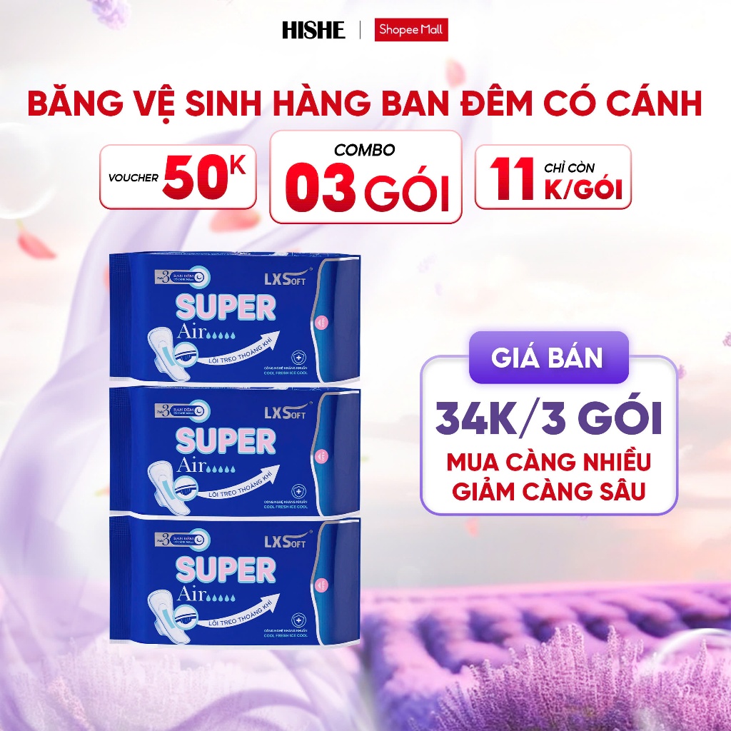 Combo 3 Băng vệ sinh Super Air LXSoft - Ban ngày - Ban đêm - Hàng ngày - Dạng quần