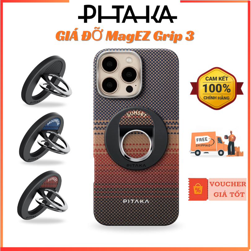 Giá Đỡ Nam Châm Sunset| Moonrise| Black PITAKA MagEZ Grip 3 Stand Ring Holder cho iP Hàng Chính Hãng