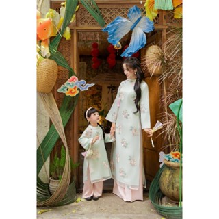  Áo Dài Yên Hoa Mẹ và Bé Áo Dài Gia Đình Cao Cấp Thêu Hoa Nổi Áo Dài Mẹ Bé Diện Tết Chụp Ảnh Yuriprom 