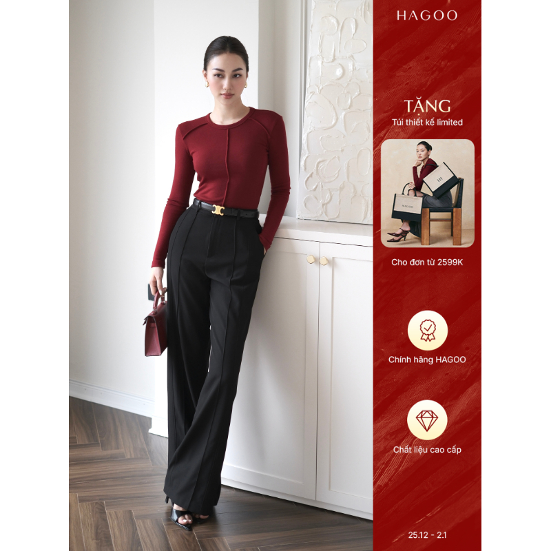  Áo thun gân mongtoghi cổ tròn HAGOO ôm body 4 màu ĐEN  ĐỎ   TRẮNG   XÁM dài tay thanh lịch  A479  