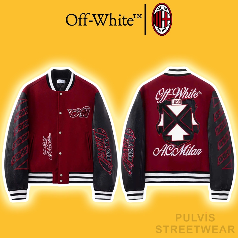 ⚡️[Mirror Quality] - Áo Khoác Off-White™ C/O Ac Milan 2025 Varsity Jacket, Áo bomber jacket OW x AC 