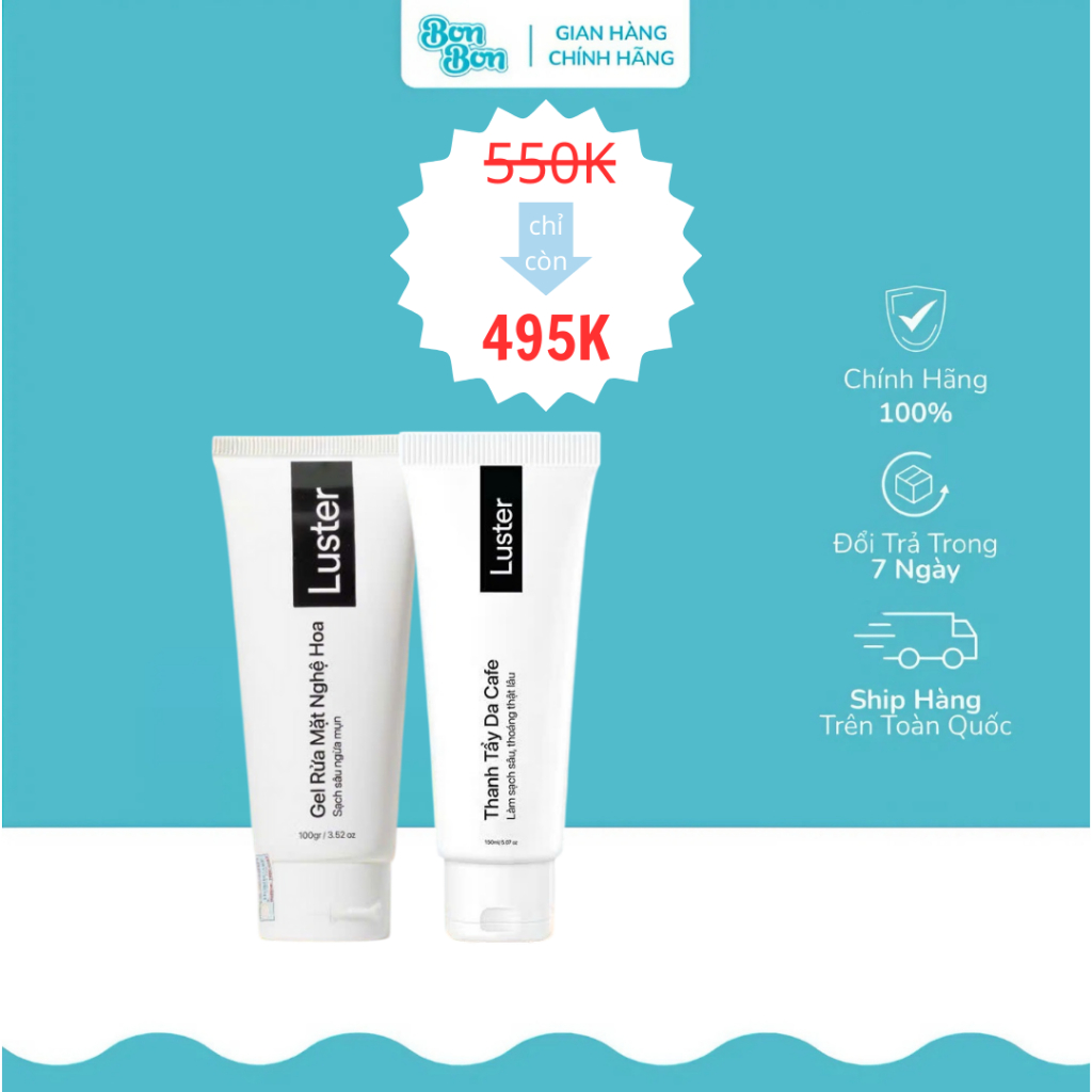 Combo chăm sóc da Gel rửa mặt Nghệ Hoa Homecare Luster & Gel Thanh Tẩy Da Cafe Luster Homecare