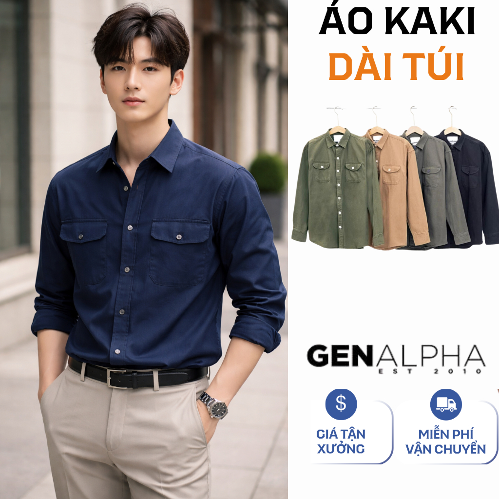 Sơ mi nam kaki chéo 2 túi hộp GEN ALPHA , chất vải kaki dày dặn, form slimfit thoáng mát GEN311