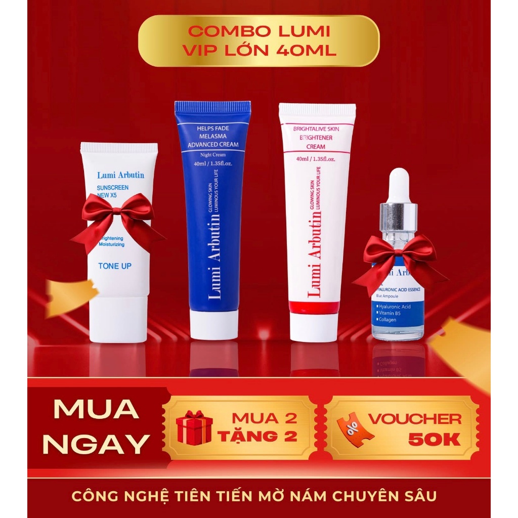 Combo Lumi lớn 35ml tiết kiệm hỗ trợ mờ nám Lumi Arbutin dưỡng ẩm trắng da kiểm soát dầu nhờn