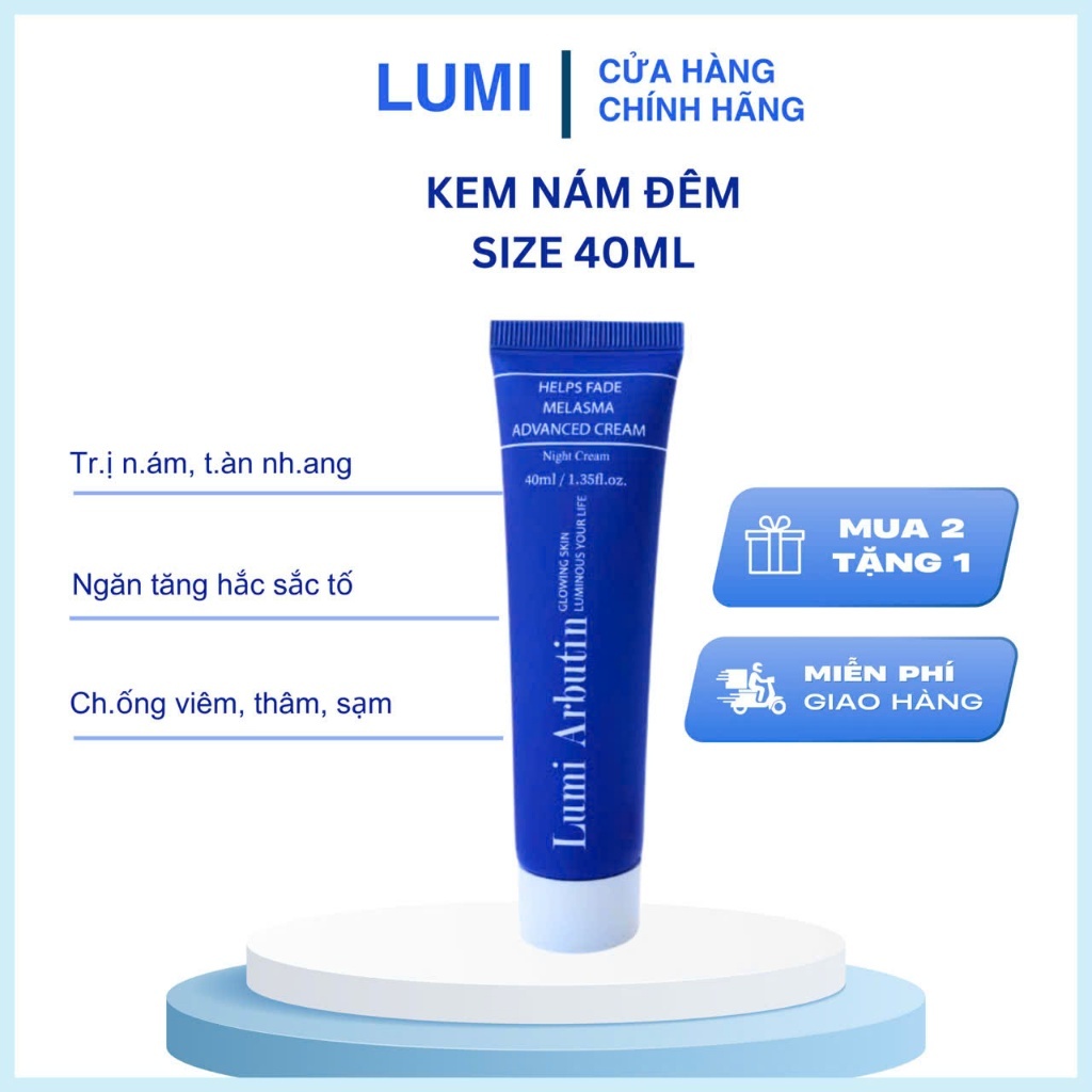 Kem đêm Lumi 35 gam- tuýp lớn mờ nám Lumi Arbutin MELASMA Night Cream hỗ trợ mờ tàn nhang đồi mồi 40