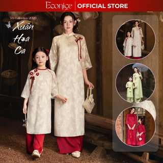  Áo dài tết cách tân nữ cho mẹ và bé gái Econice 2024 size trẻ em 3 4 5 6 7 8 9 10 11,12 tuổi 