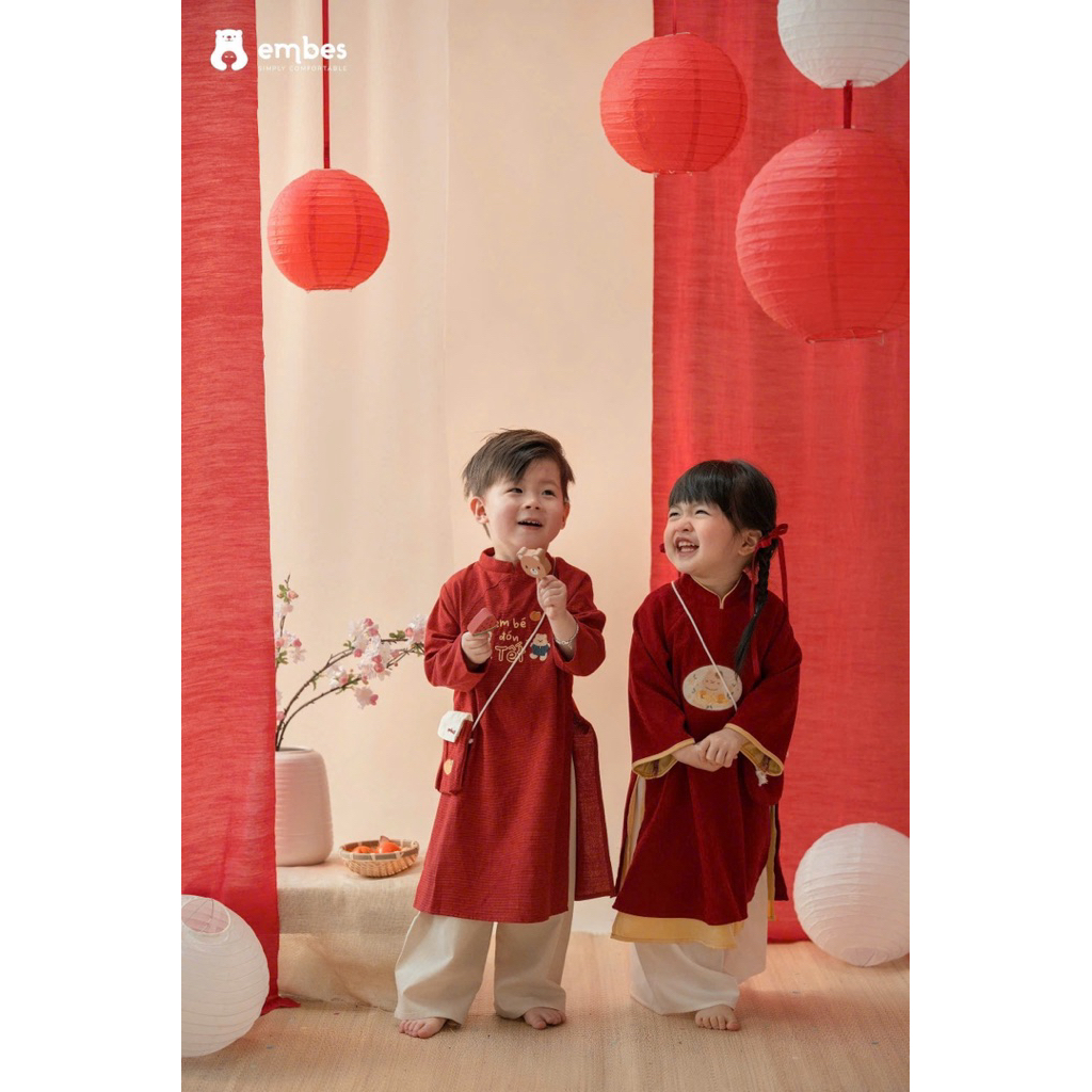 [EMBES] áo dài tết cho bé trai bé gái hãng embes