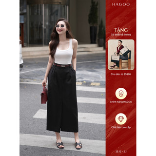  Chân váy công sở dáng dài xẻ trước phồng hông HAGOO 3 màu Nâu Be  Ghi  Đen  CV167  