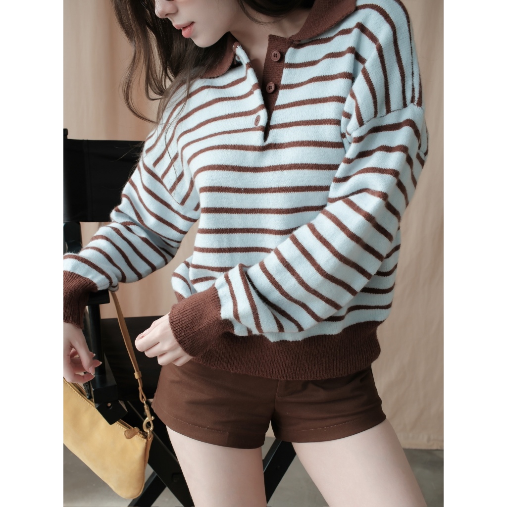 MÌ - ÁO LEN TAY DÀI KẺ SỌC - OLWEN STRIPED TOP