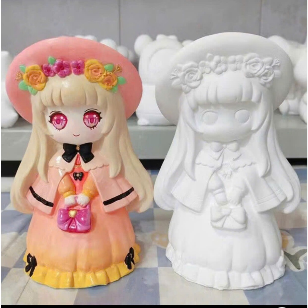 Tượng tô màu thạch cao cho bé gái [tặng dây 6 màu khi mua 2 tượng]