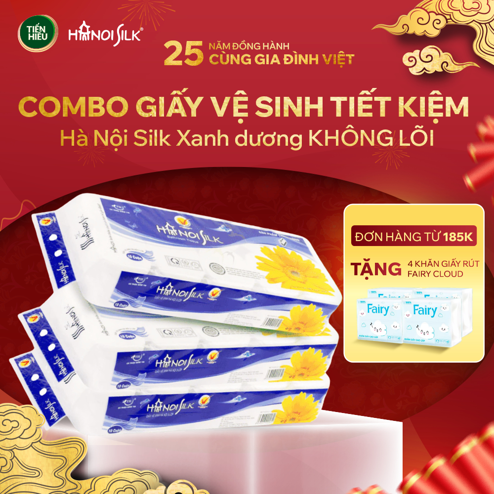 (Kiểm Tra Kĩ Quà Tặng Trong Đơn Hàng Nếu Có) COMBO Giấy Vệ Sinh Hanoi Silk 3 Lớp Không Lõi Và Có Lõi