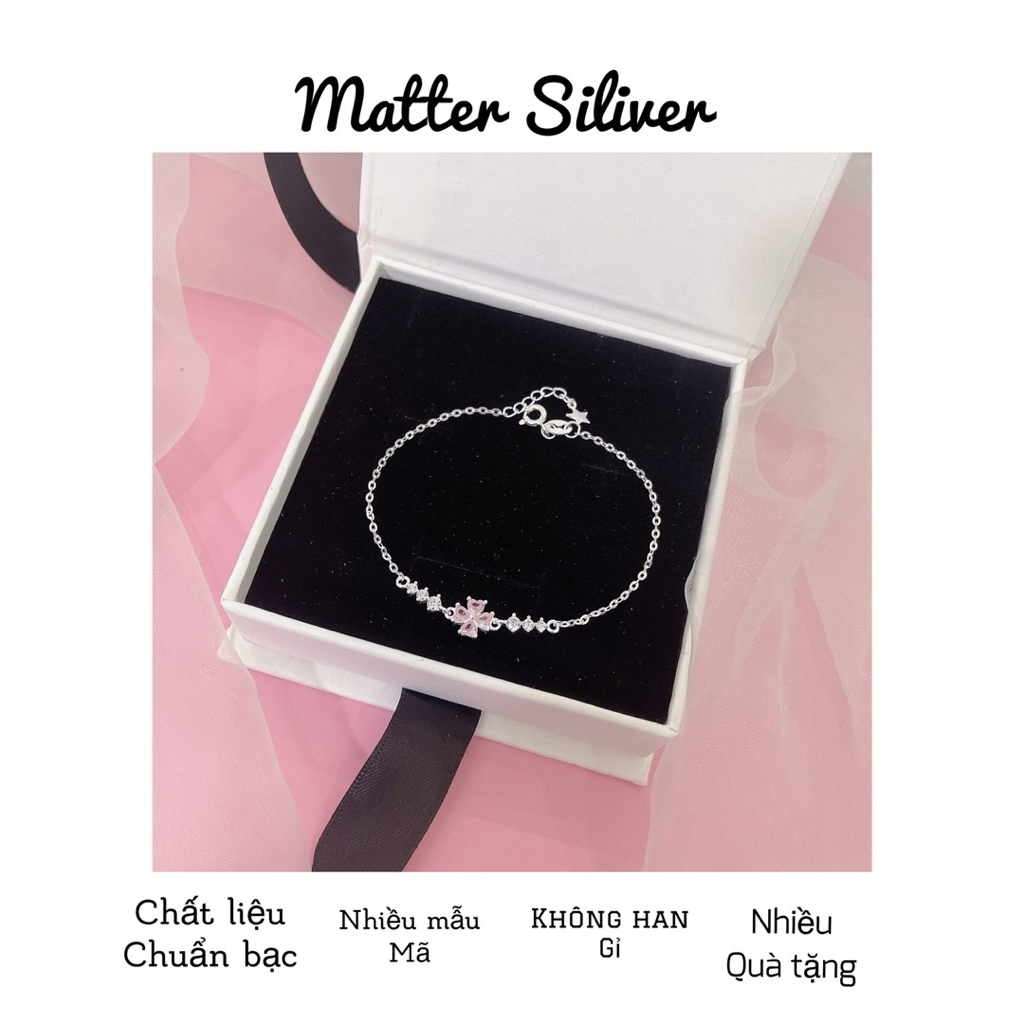 Lắc tay cỏ 4 lá may mắn 2 màu trắng hồng đeo lên tay cực xinh- Lắc bạc Matter Siliver