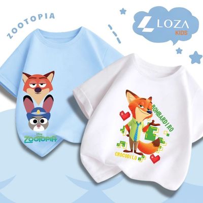 Áo thun cho bé trai in hình hoạt hình ZOOTOPIA size  từ 15-40kg - Áo phông trẻ em Nam Loza Kids- Mã AT036