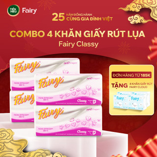  Combo 4 Gói Khăn Giấy Rút Lụa Fairy Classy Cao Cấp 100% Gỗ Tự Nhiên An Toàn Siêu Mềm Mại Thấm Hút Nhanh 280 Tờ 