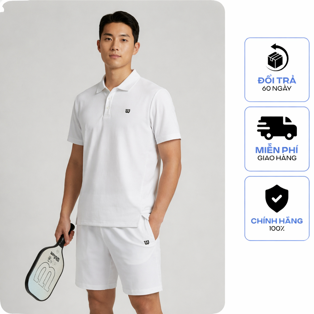 (Qùa Tặng ) Set Polo Quần + Áo Wilson Nam Nữ Thể Thao Chơi Pickleball - Áo Polo Thể Thao Vải Đẹp Co 