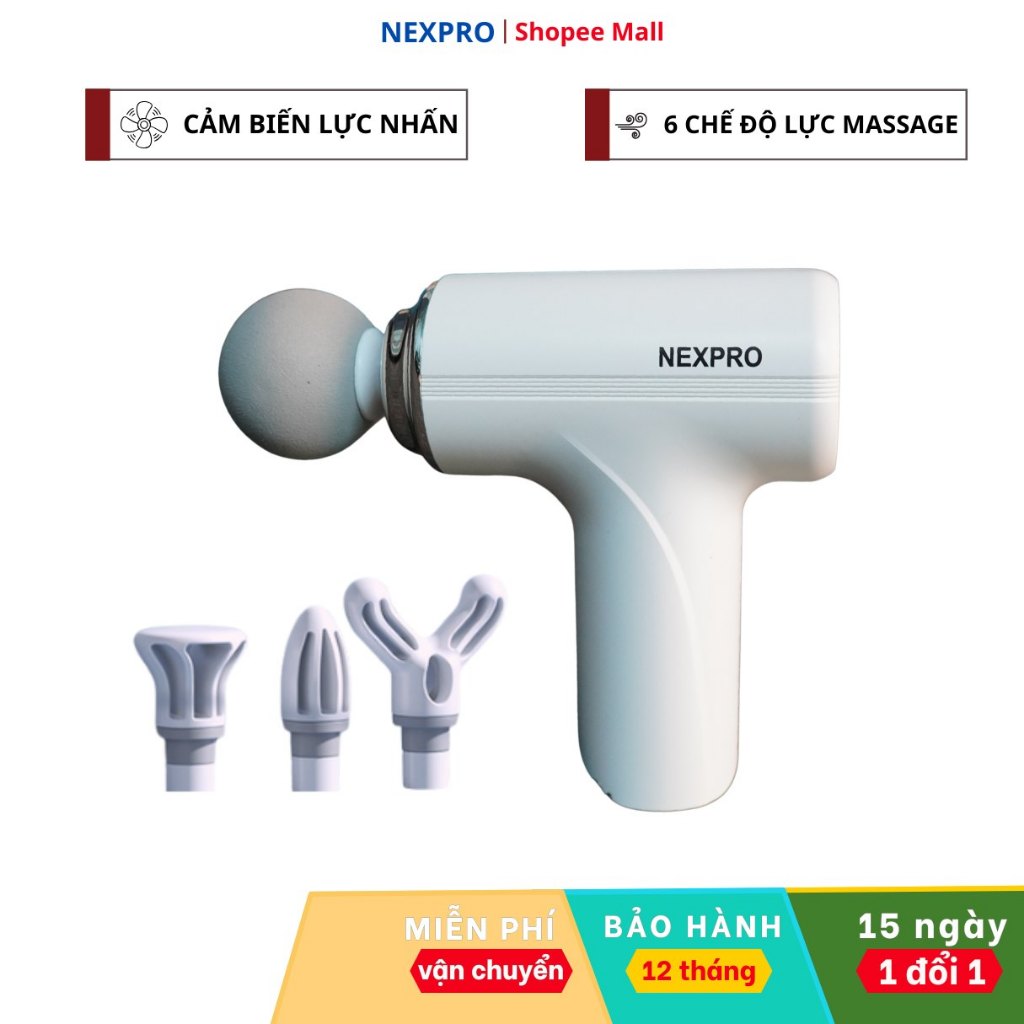 Máy Massage Cầm Tay NEXPRO , mát xa Toàn Thân 6 Cấp Độ Chuyên Sâu Đa Năng - 4 đầu 6 cấp độ kèm cảm biến lực AI