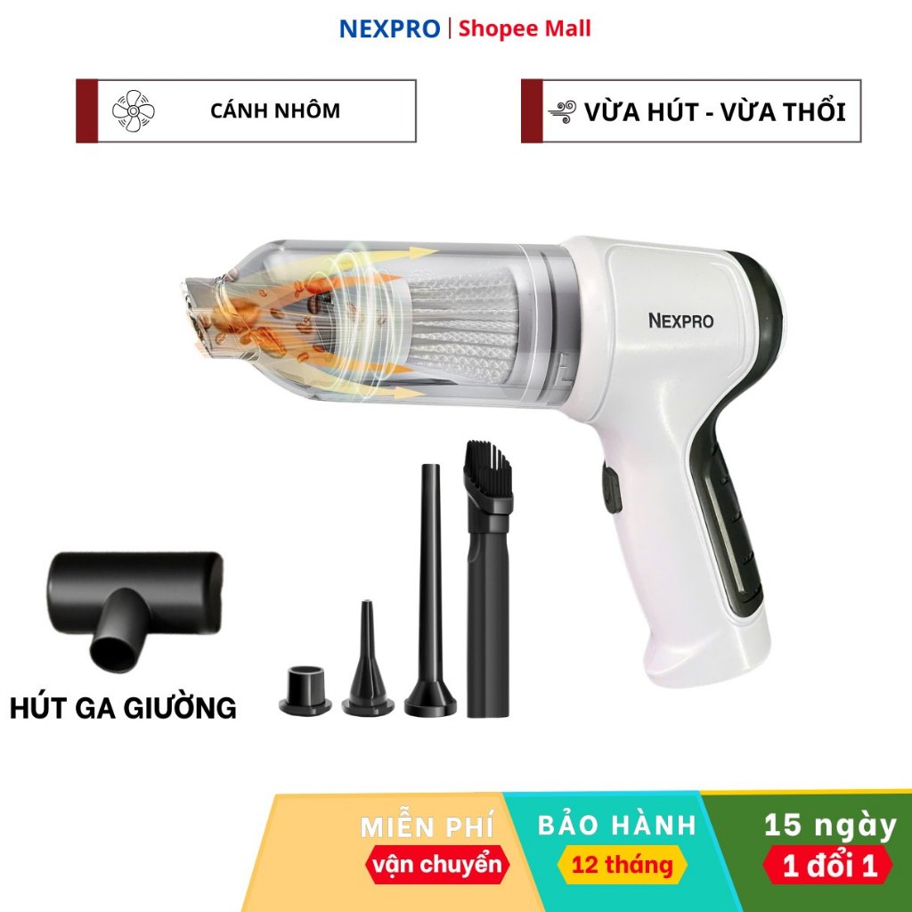 Máy hút bụi cầm tay không dây NEXPRO, Hút thổi đa năng, Công suất 120w, Bảo hành 12 tháng