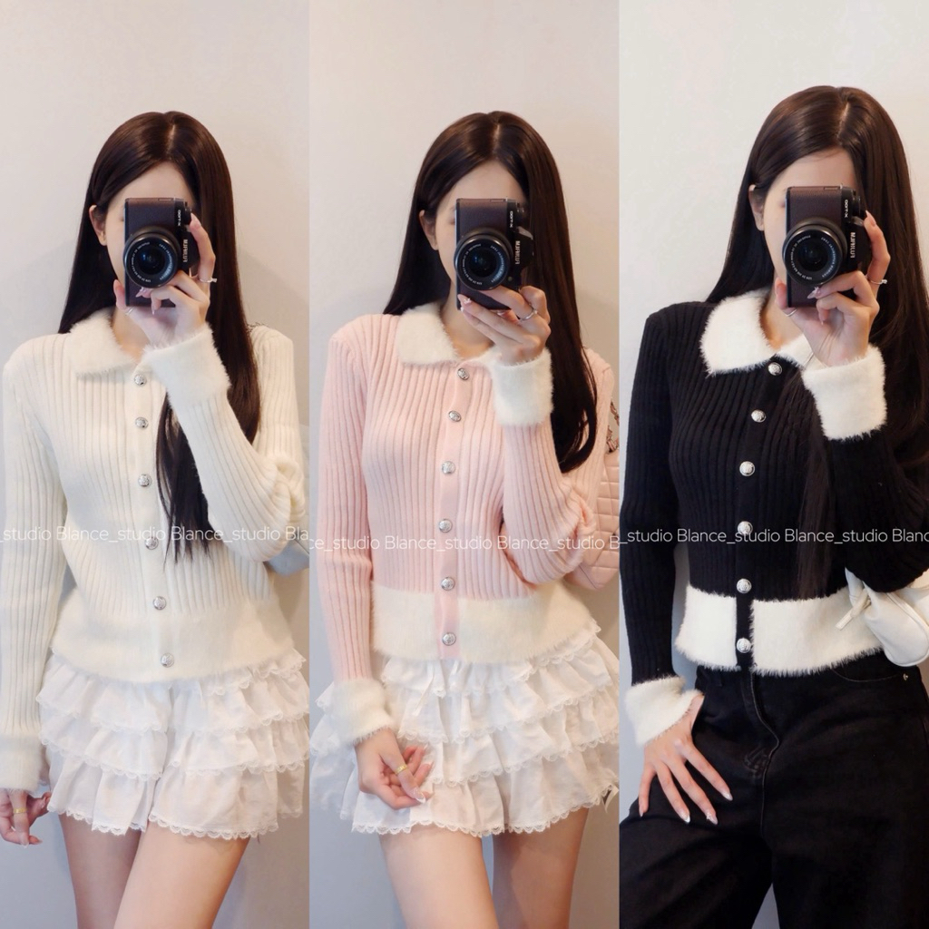 BLANCE STUDIO/ Áo len cổ polo tay lông chất mềm thoải mái