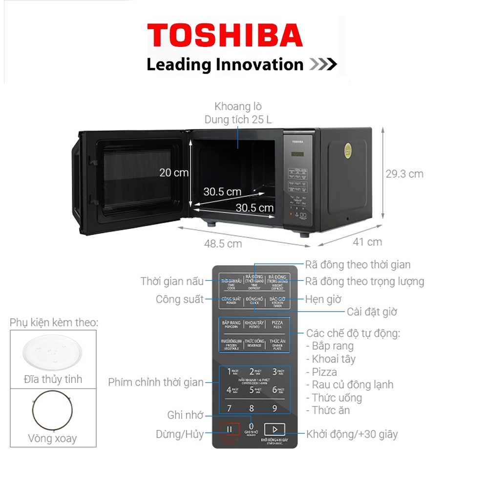 Lò Vi Sóng Điện Tử Toshiba MM-EM25PE(BM), Dung Tích 25Lit - Công Suất 800w, Bảo Hành Chính Hãng