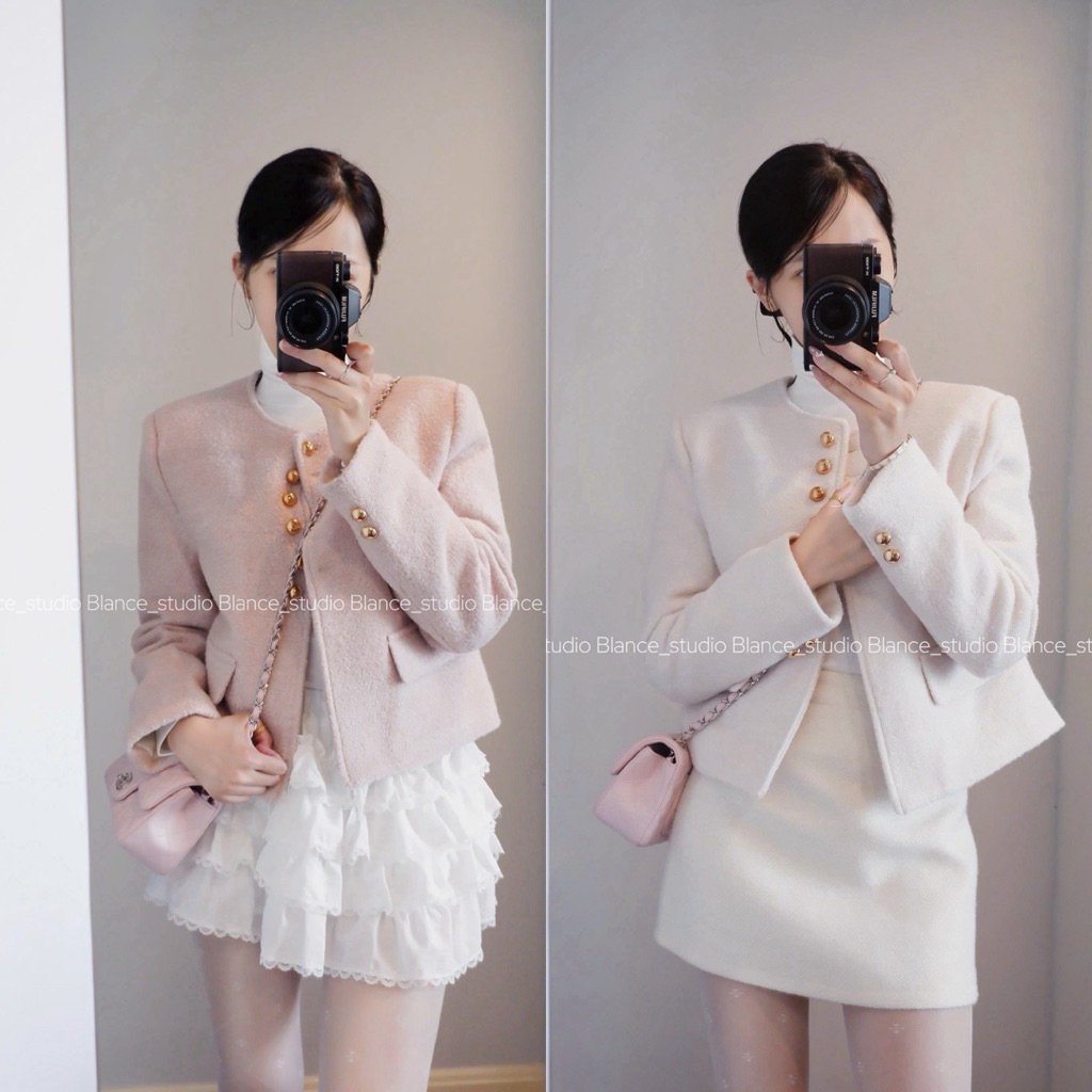 BLANCE STUDIO/ Khoác dạ Sally trần bông from đứng dày dặn