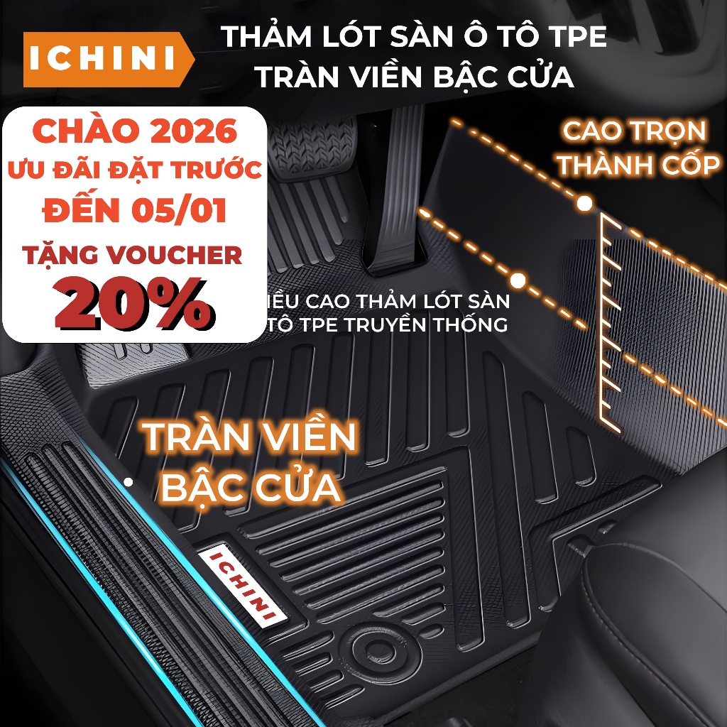  Thảm lót sàn ô tô TPE tràn viền bậc cửa bao trọn thành xe ICHINI 