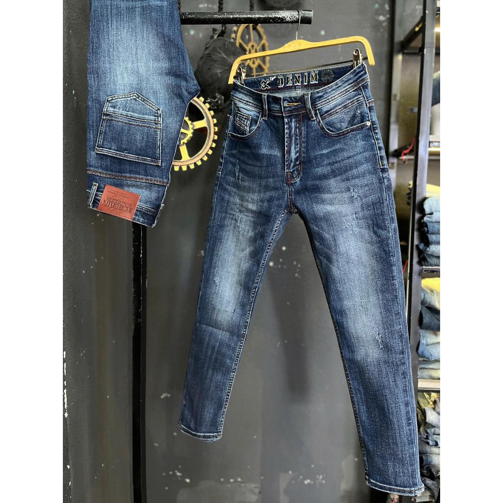 [3K DENIM Jean Denim Guangzhou-3K1523]Quần Jean Nam Dài Màu Xanh Was Thêu Lưng Xanh Lá Mẫu Mới Chi T