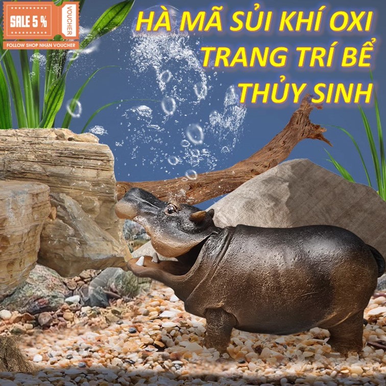Hà Mã Sủi Oxy Trang Trí Cho Bể Cá, Mô Hình Hà Mã bể thủy sinh, Hà Mã cầu tài cho shop ế đơn