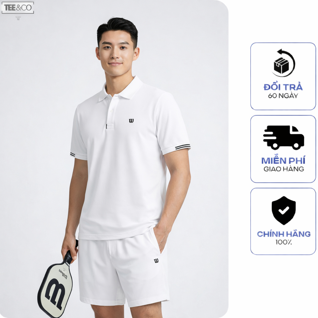 Set POLO WILSON Thể Thao Nam Wilson Polo Trắng – Áo Trụ Tennis + Quần Short Cao Cấp | Trang Phục Pic