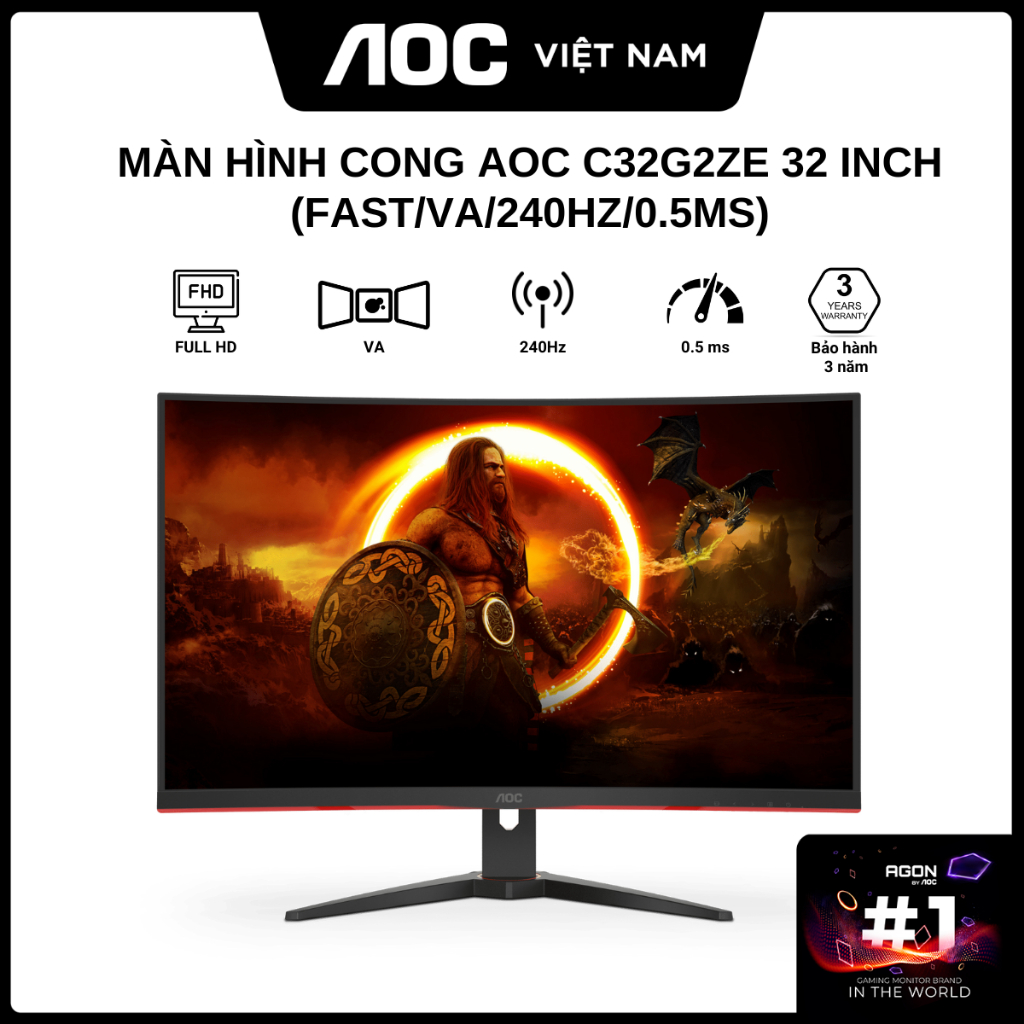 Màn Hình Gaming Cong AOC C32G2ZE 32inch (Fast/VA/240Hz/0.5ms) - Hàng Chính Hãng