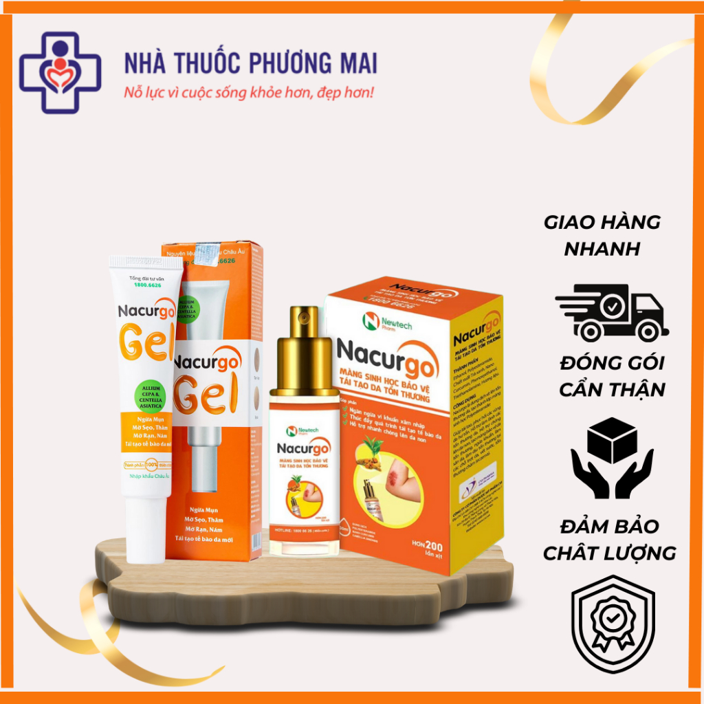 Nacurgo Gel/Xịt Vết Thương 20g/30ml - Bảo Vệ Da, Tái Tạo Da, Ngừa sẹo, Sơ Cứu Vết Bỏng
