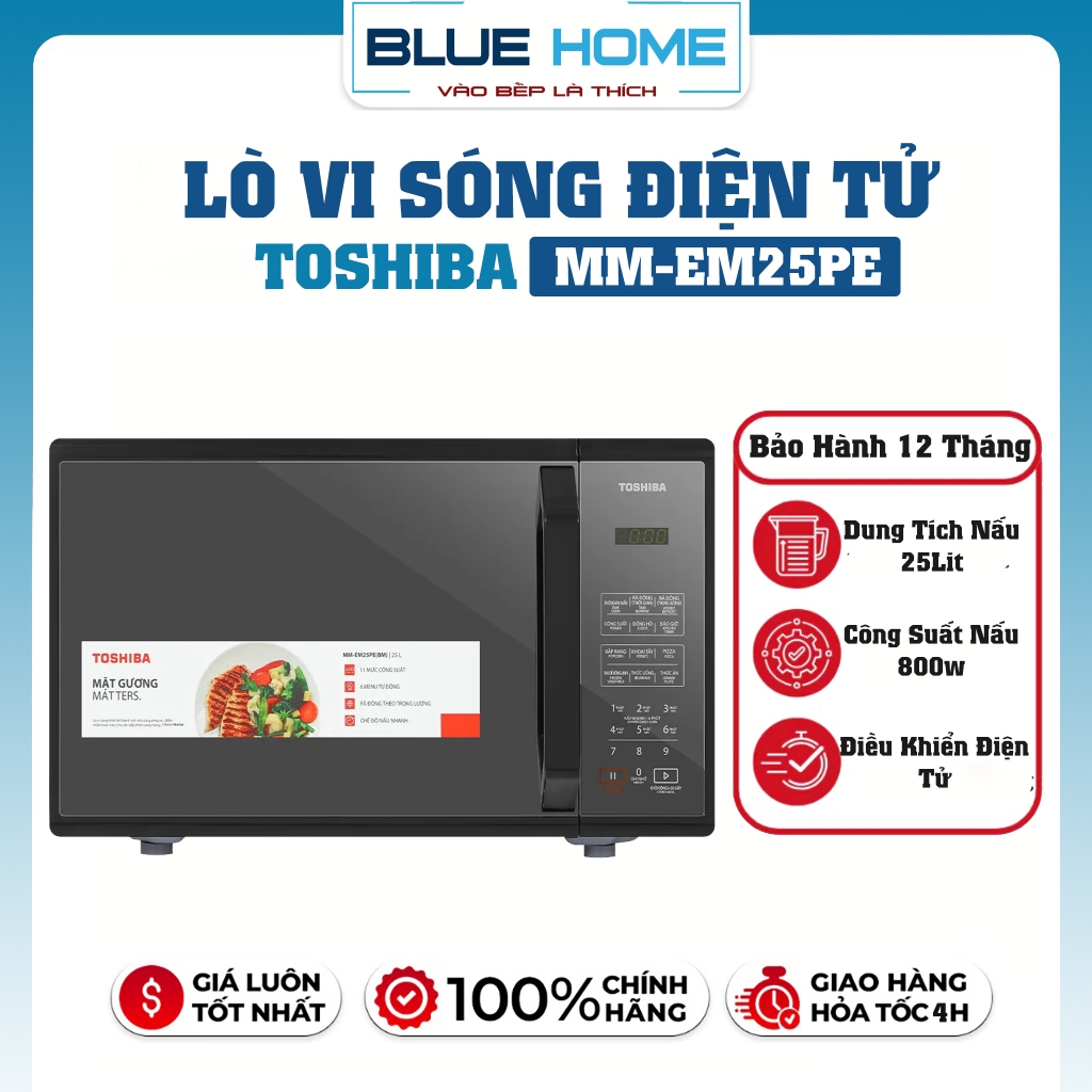 Lò Vi Sóng Điện Tử Toshiba MM-EM25PE(BM), Dung Tích 25Lit - Công Suất 800w, Bảo Hành Chính Hãng