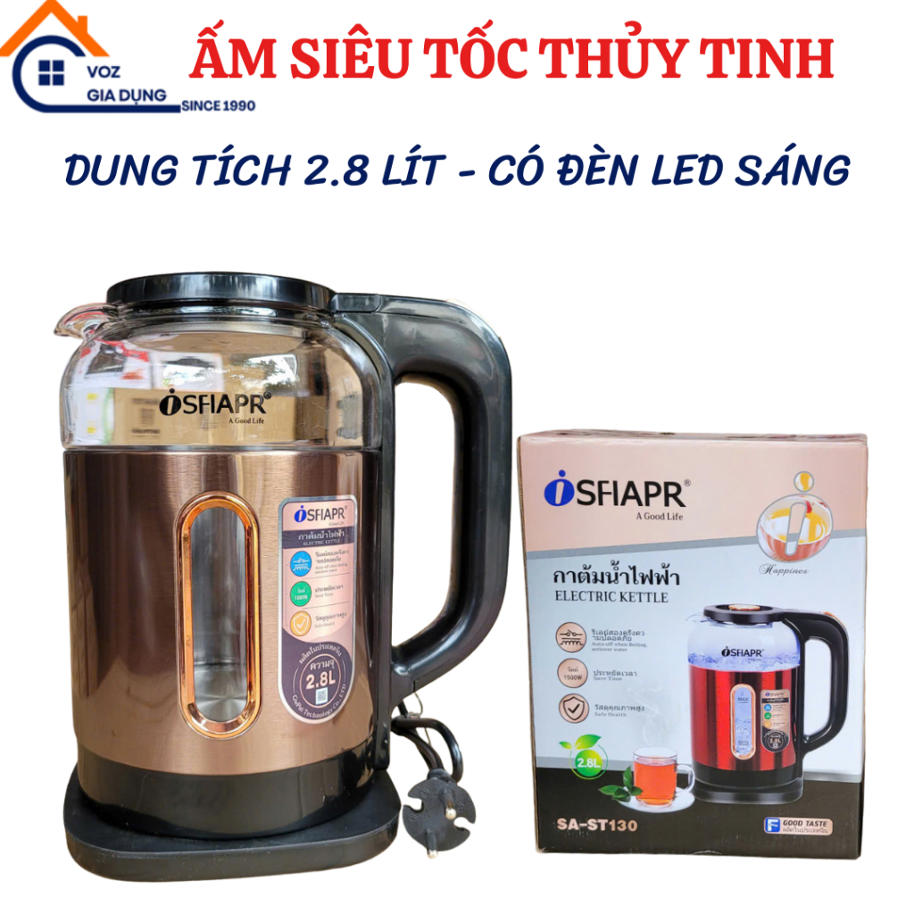 ẤM SIÊU TỐC THỦY TINH DUNG TÍCH 2,8 LÍT SFIARP