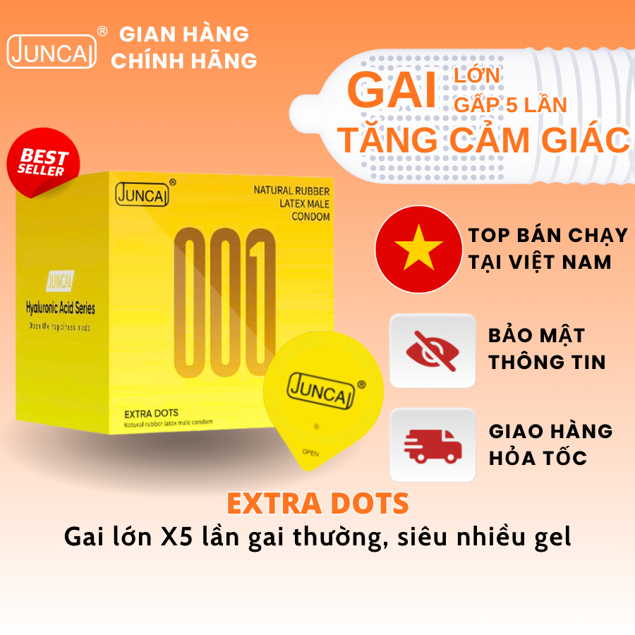 Hộp 10 Bao Cao Su Extra Dots - Bao Cao Su Gân Gai Mỏng Chính Hãng  - 18CENTI