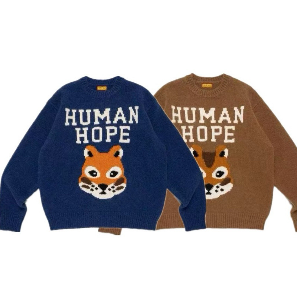 ⚡ORDER⚡Áo Len Human Made 2025 Hình Thêu Lớn - Áo Sweater Human Made Hình Cáo Mèo  - áo len hình Dệt 