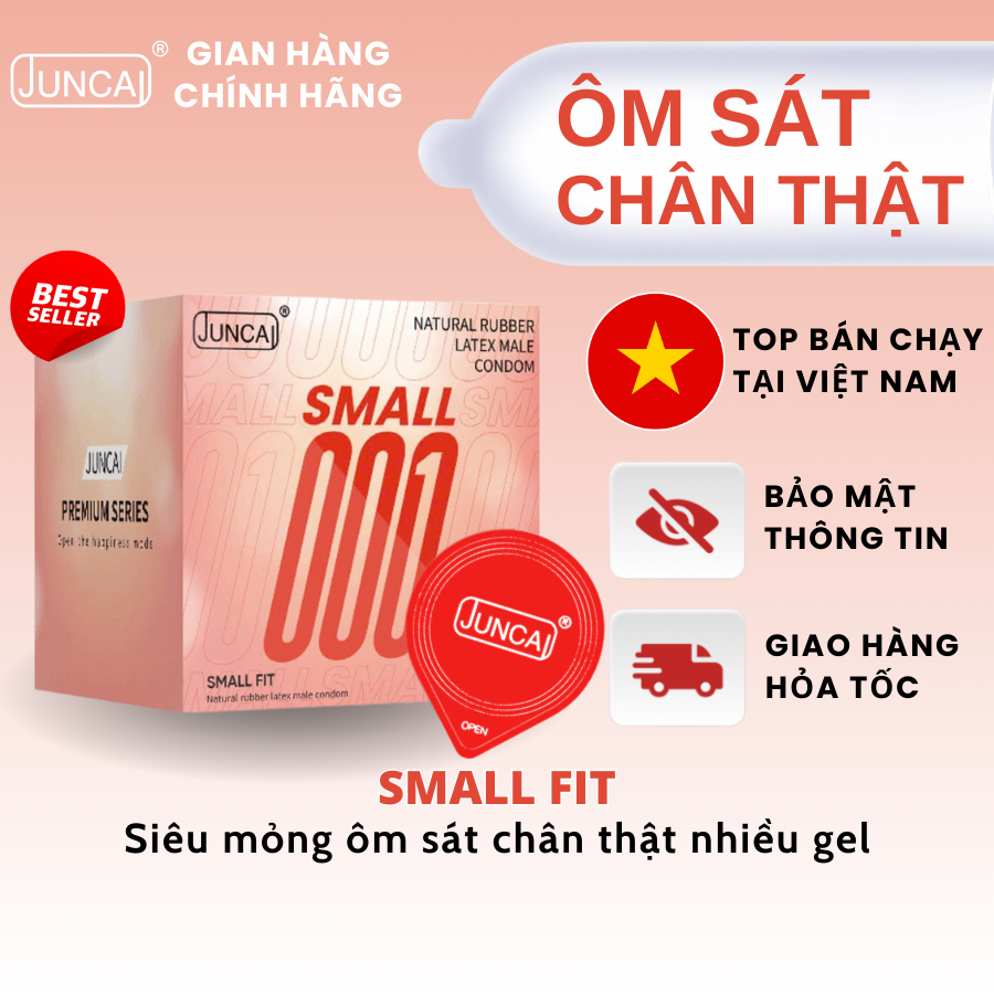 Bao Cao Su Juncai Small Fit ôm sát chân thật size 49mm 1 hộp 10 Bao