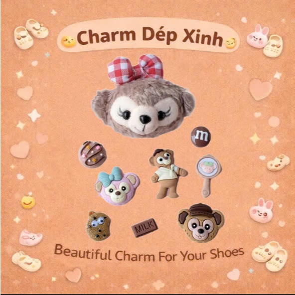 [Bộ 9 chiếc] Charm Gắn Dép trang trí gấu nâu dễ thương - Charm dép xinh