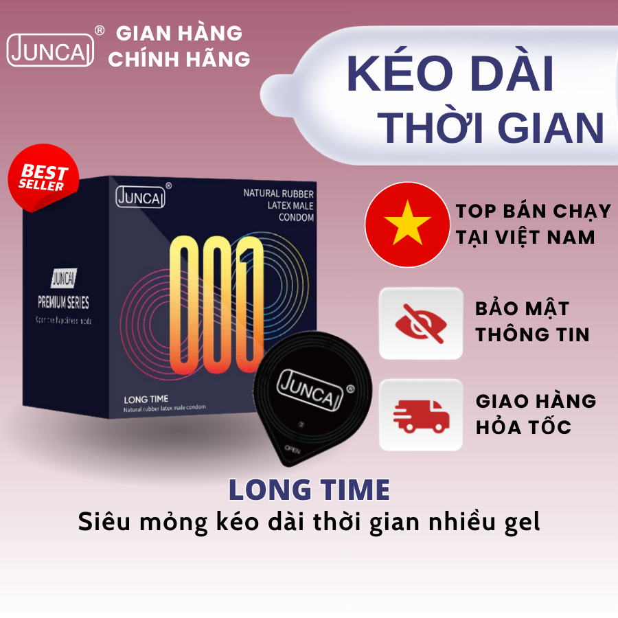 Bao cao su Juncai Long Time kéo dài thời gian, size 52mm 10 bao/ Hộp - 18CENTI