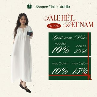  DOTTIE - Đầm dài cổ bèo cột nơ - Trắng - D0714 