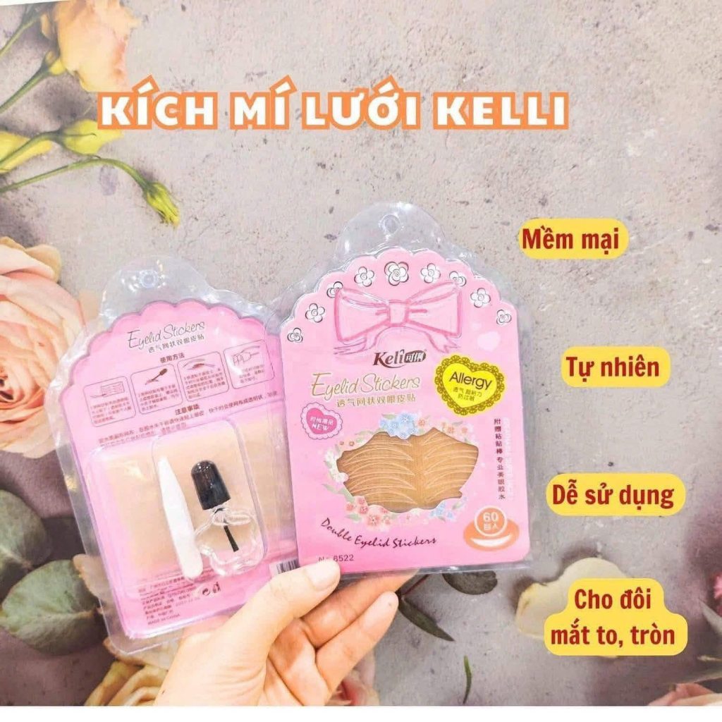 Kích Mí Lưới Siêu Mỏng Keli Bộ 60 Miếng, Kèm Keo Dán Và Nhíp Mi Chow Beauty