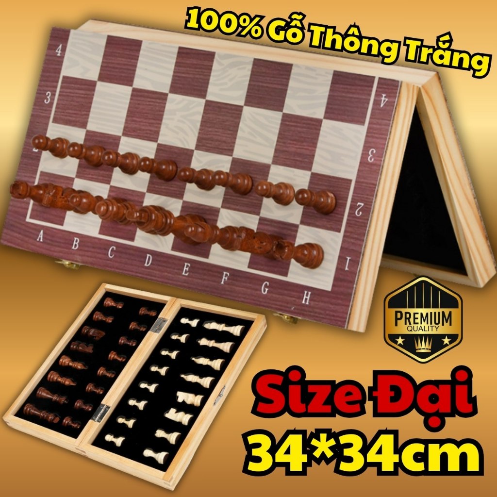 [CHỌN LOẠI - CỠ] Bộ cờ vua gỗ nam châm cao cấp VIP chọn size 29x29cm - 34x34cm và 39x39cm - Gỗ thông