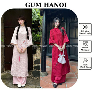  Áo Dài Hồng Cẩm dáng suông Tay Lỡ Với Thiết Kế Hai Tà Chất Liệu Gấm Hoa Nổi Cao Cấp Set áo dài cách tân có cổ cúc bọc 
